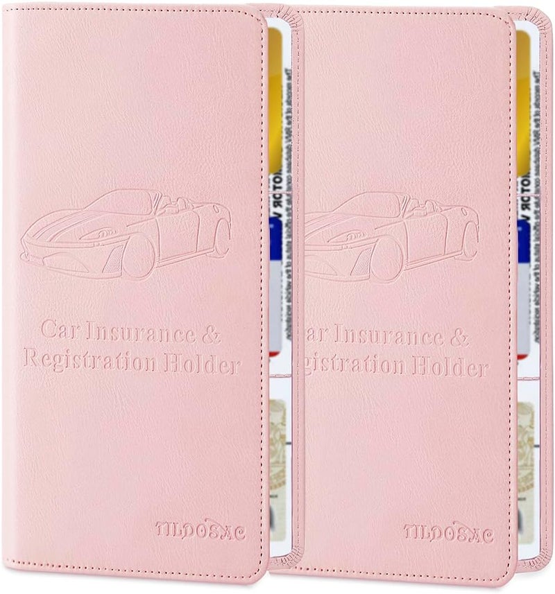 TILDOSAC 2Pack Leather Car Registration and Insurance Card Holder, Car Document Holder for Cards License with Magnetic Shut (Pink) - Image 1